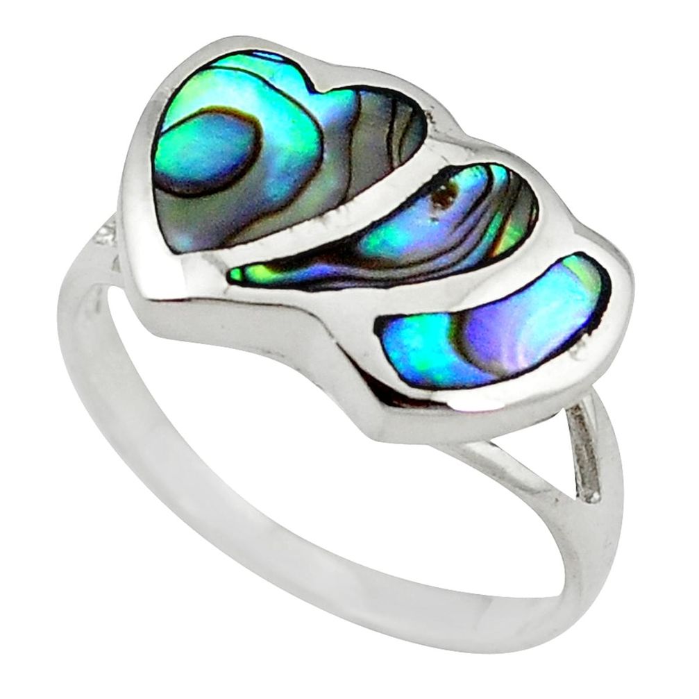 Green abalone paua seashell 925 silver heart ring jewelry size 8 a55135