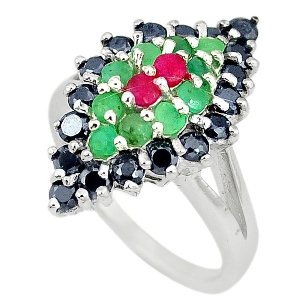 Natural red ruby emerald sapphire 925 sterling silver ring jewelry size 8 a55952