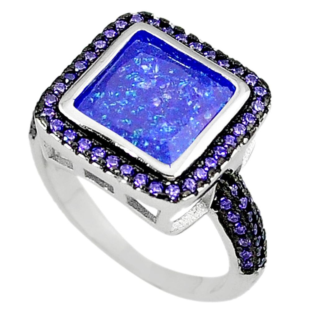 Clearance Sale-925 silver blue crack crystal purple amethyst quartz ring size 8.5 a56324