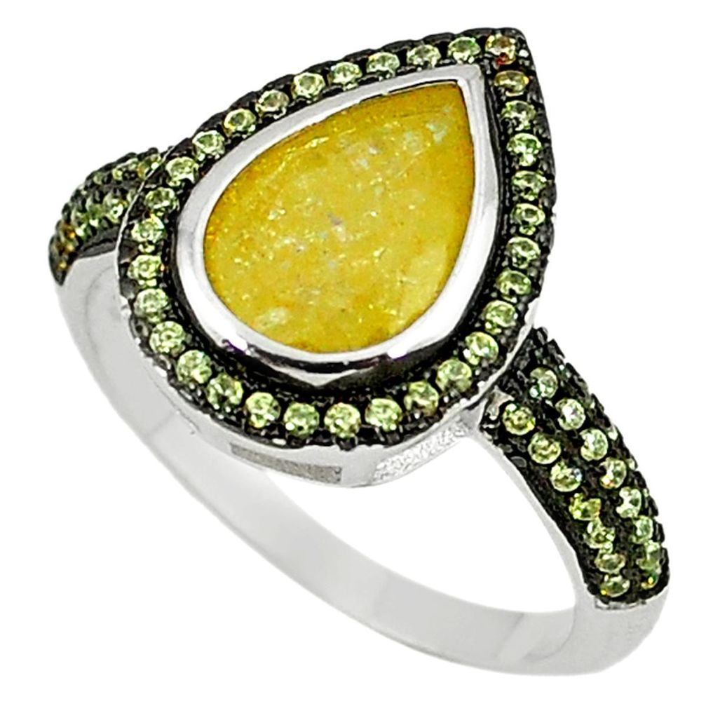 Clearance Sale-Yellow crack crystal pear topaz 925 sterling silver ring size 8.5 a56333