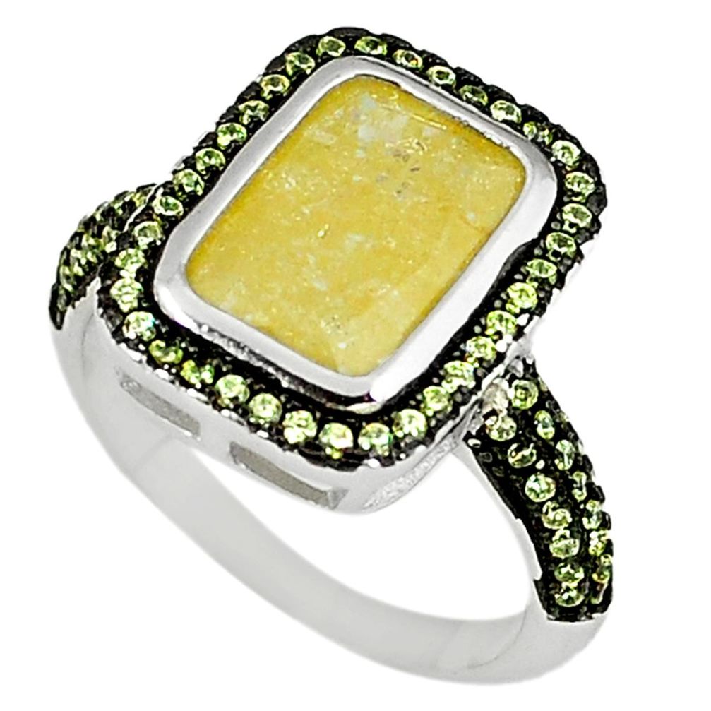 Clearance Sale-Yellow crack crystal octagan topaz 925 sterling silver ring size 7 a56355