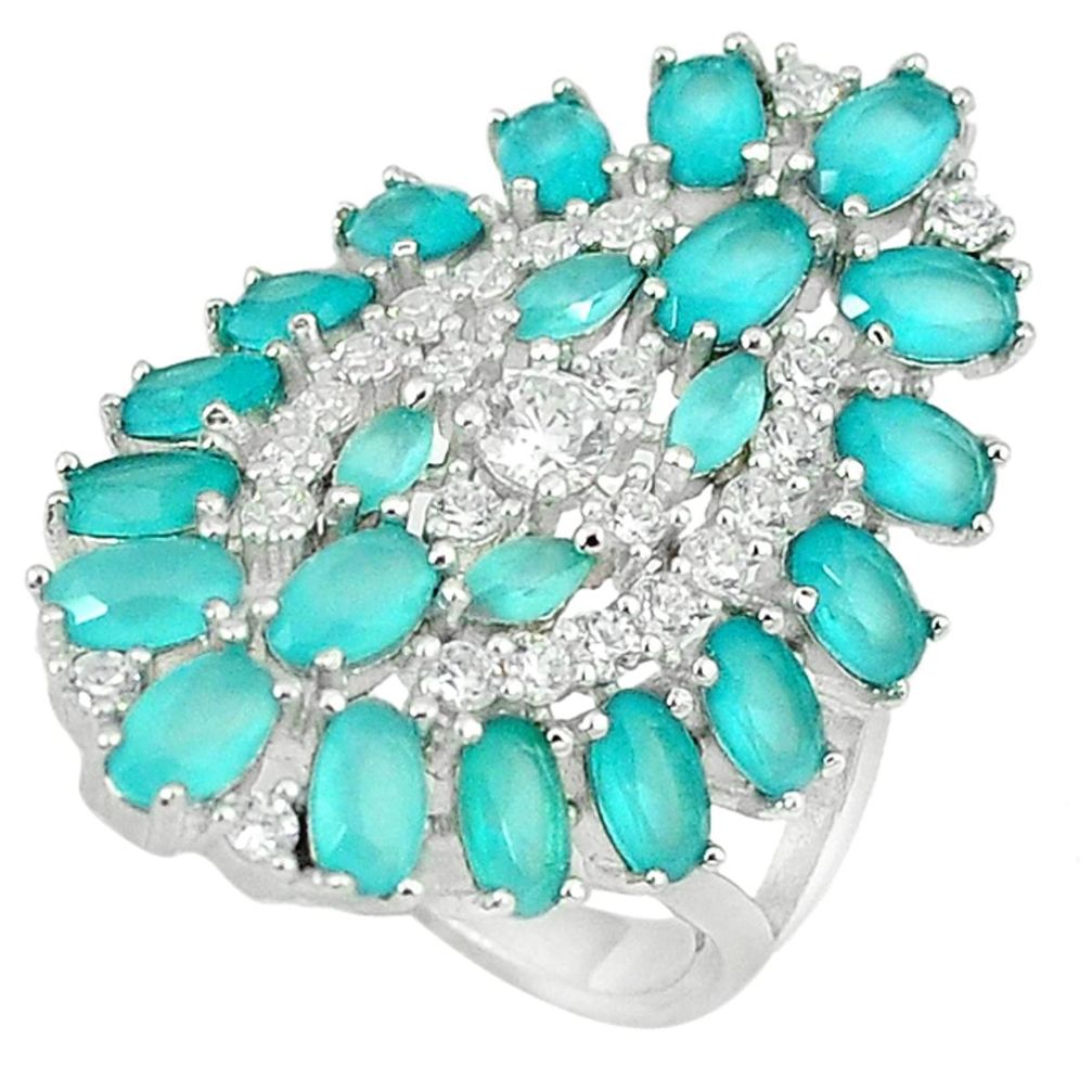 Clearance Sale-925 sterling silver natural aqua chalcedony white topaz ring size 7.5 a56424