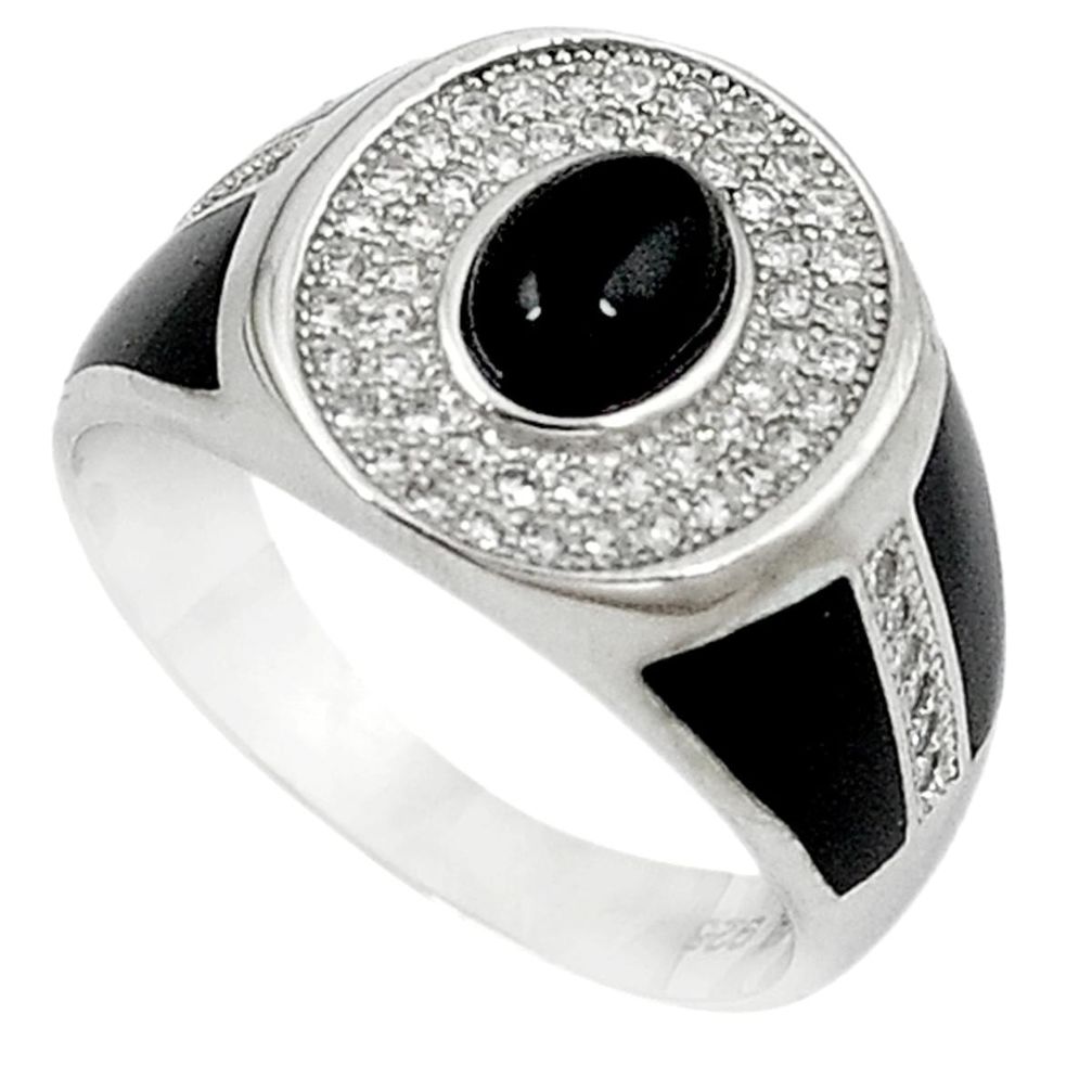 Clearance Sale-Natural black onyx white topaz 925 sterling silver mens ring size 10.5 a56562