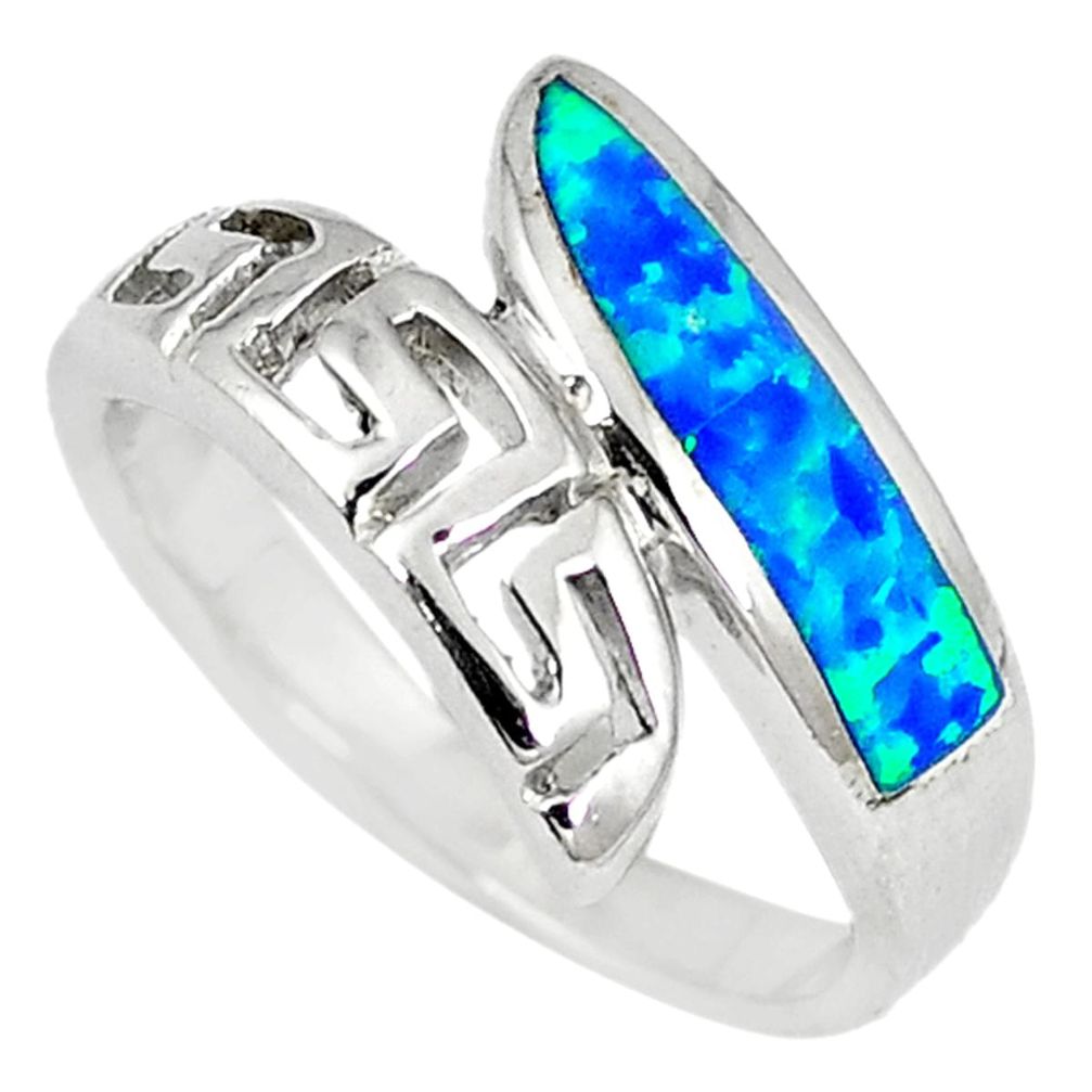 Clearance Sale-Blue australian opal (lab) enamel 925 sterling silver ring size 7 a56734