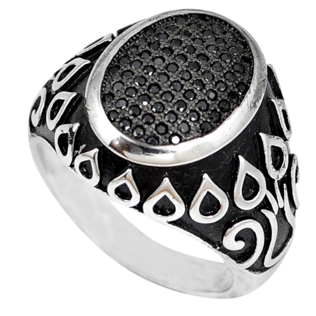 Clearance Sale-925 sterling silver natural black topaz round mens ring size 8.5 a57228