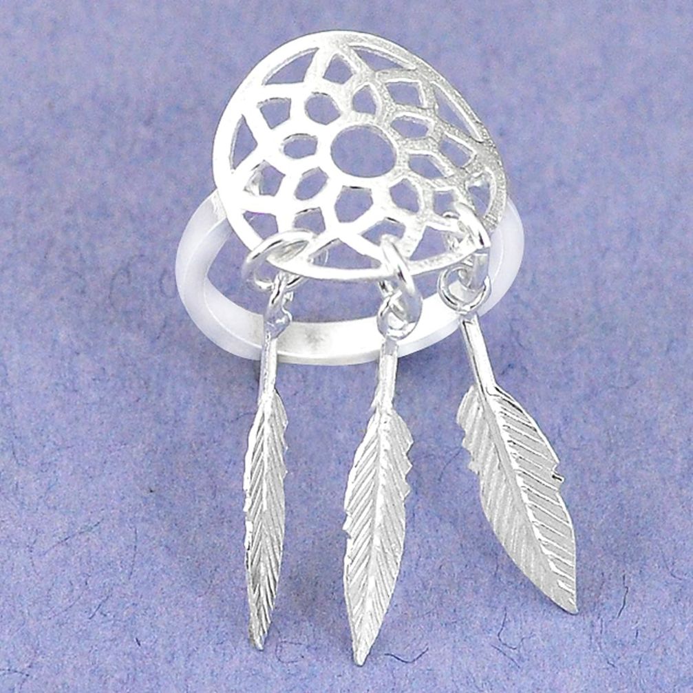 Clearance Sale-Natural white shiva eye 925 silver dreamcatcher ring jewelry size 5 a57280