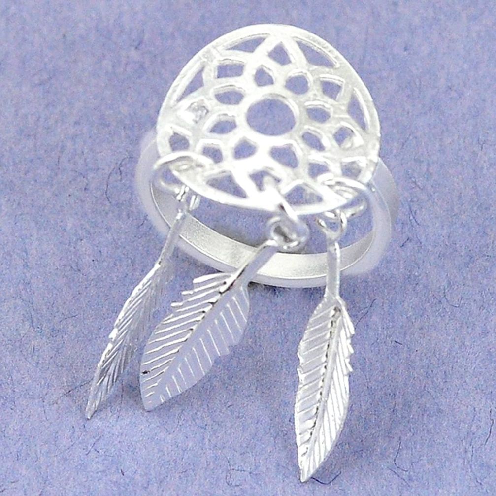 Indonesian bali style solid 925 silver dreamcatcher ring size 4.5 a57281
