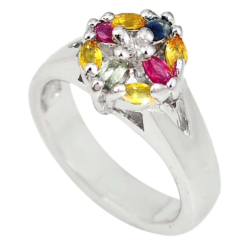 Clearance Sale-Natural blue sapphire citrine ruby 925 sterling silver ring size 6.5 a57321