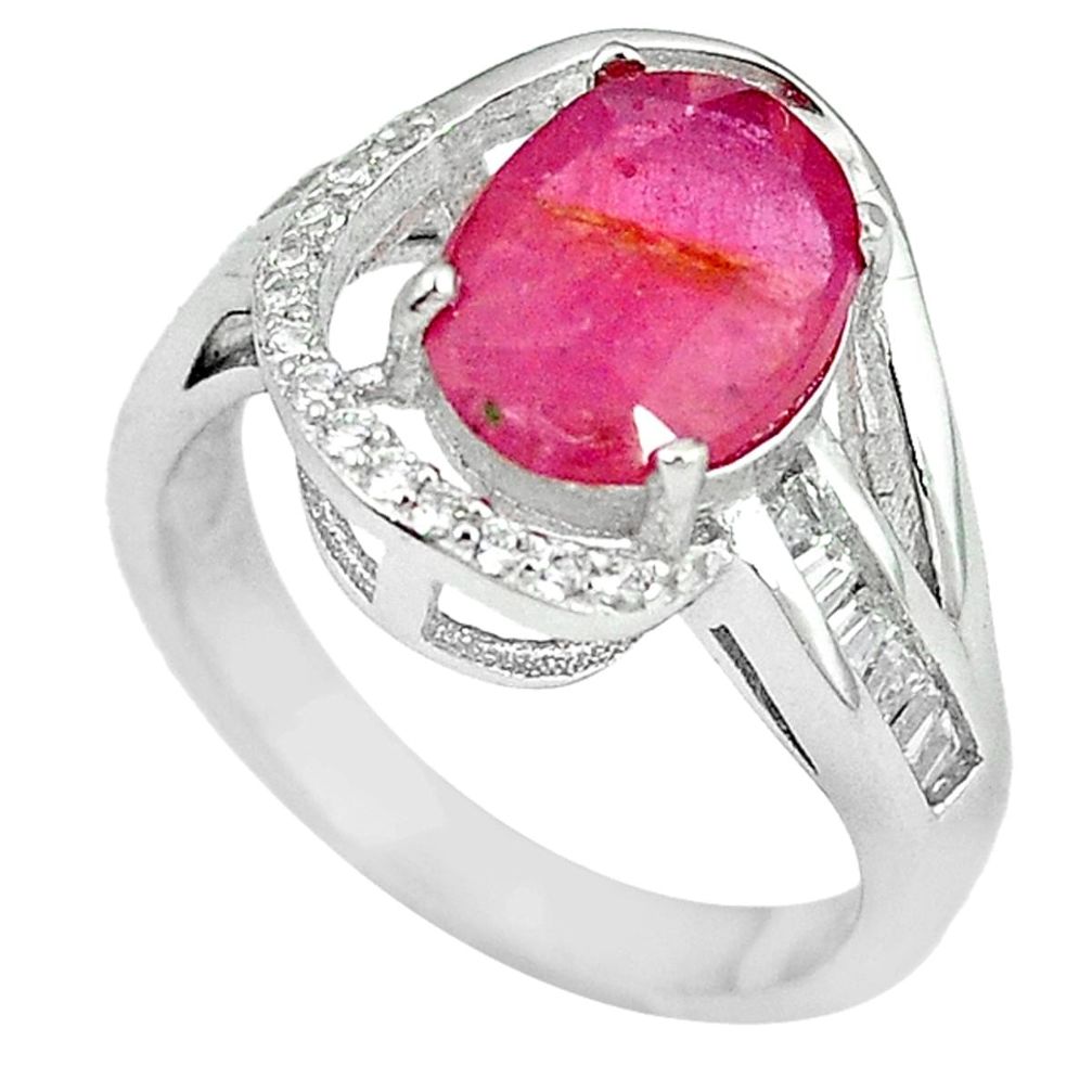 Clearance Sale-925 sterling silver natural red ruby white topaz ring jewelry size 7 a57552