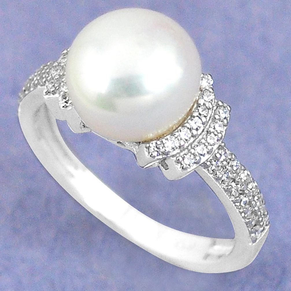 Clearance Sale-925 sterling silver natural white pearl topaz ring jewelry size 6.5 a57704