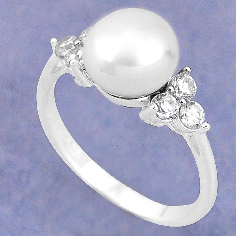 Clearance Sale-Natural white pearl topaz 925 sterling silver ring jewelry size 7 a57742