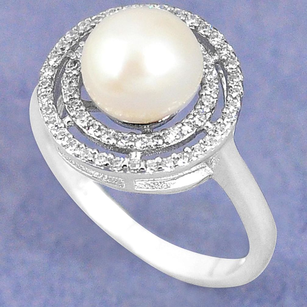 Clearance Sale-Natural white pearl topaz 925 sterling silver ring size 9.5 a57743