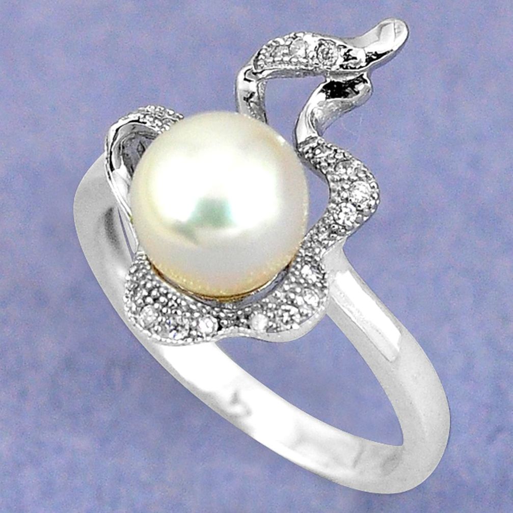 Clearance Sale-Natural white pearl topaz 925 sterling silver ring jewelry size 7.5 a57752