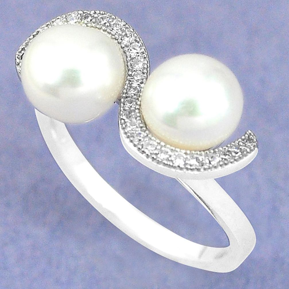 Clearance Sale-925 sterling silver natural white pearl topaz ring jewelry size 8.5 a57759