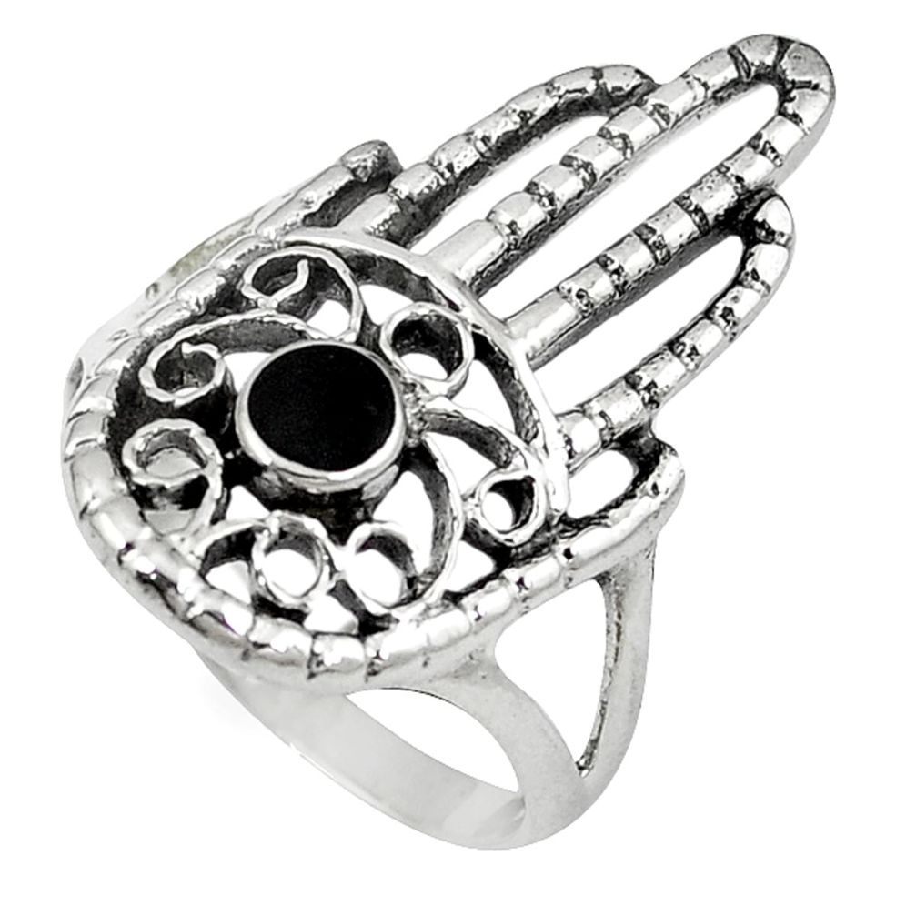 Clearance Sale-Black onyx 925 sterling silver hand of god hamsa ring jewelry size 9 a58253