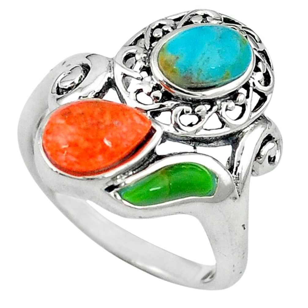 Clearance Sale-Southwestern multi color copper turquoise 925 silver ring size 5.5 a58388