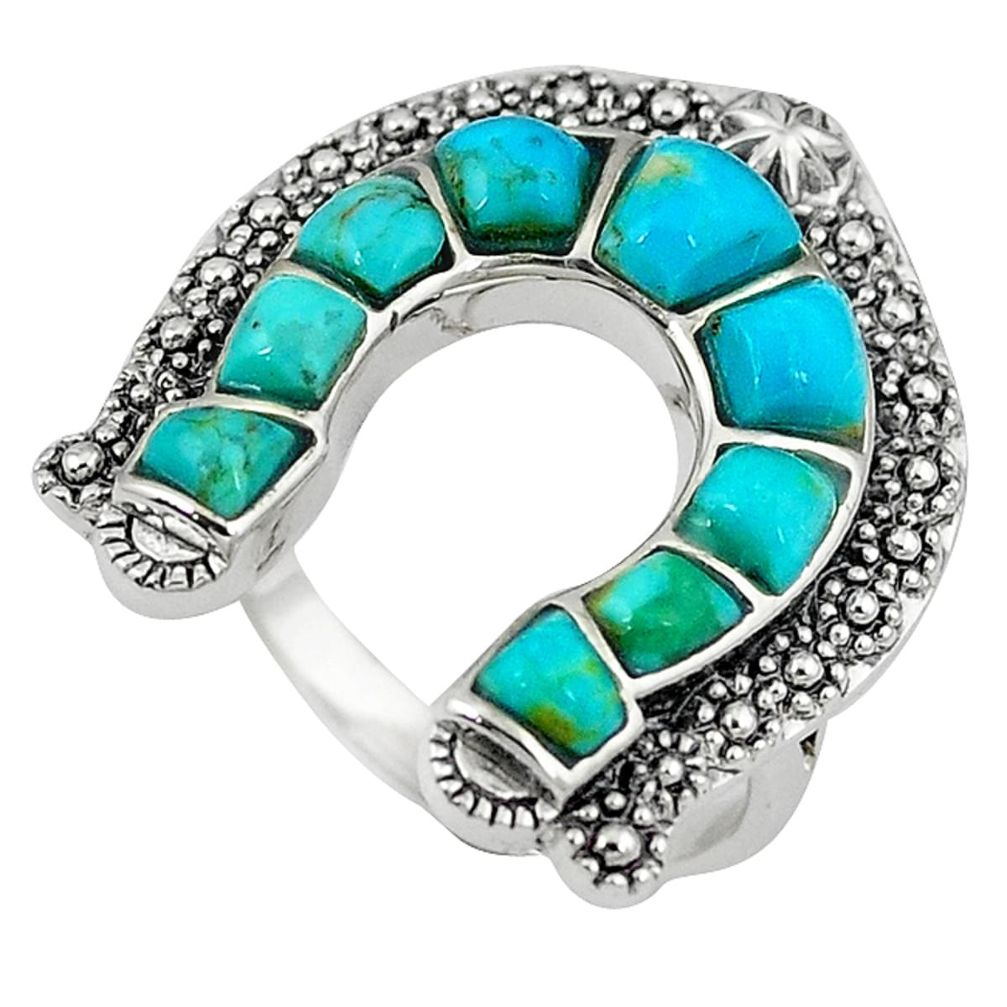 Clearance Sale-Green copper turquoise 925 sterling silver ring jewelry size 7.5 a58473