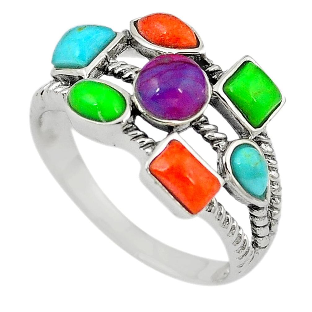 Multi color copper turquoise 925 sterling silver ring size 9.5 a58494