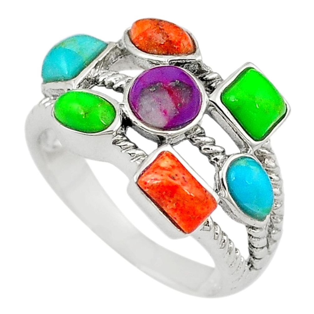 Multi color copper turquoise 925 sterling silver ring size 6.5 a58497