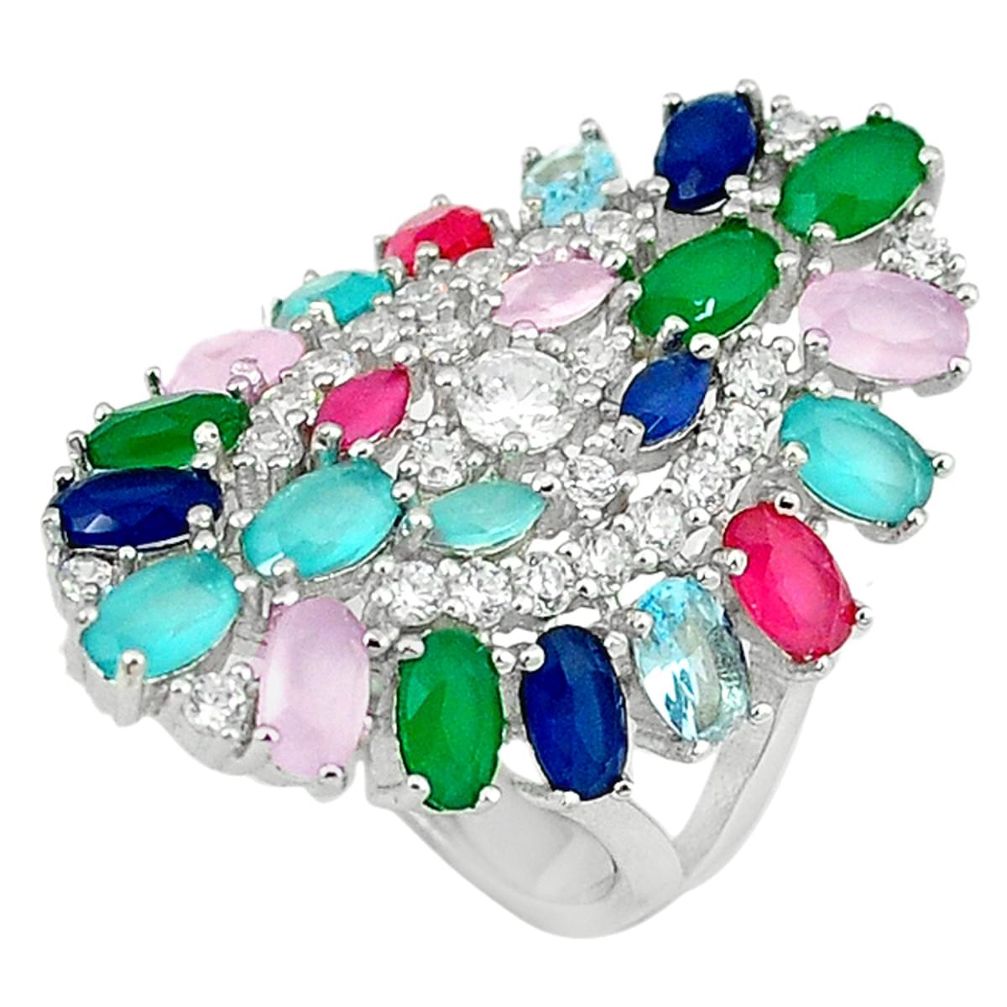 Clearance Sale-Red ruby emerald sapphire quartz 925 sterling silver ring size 7.5 a58667