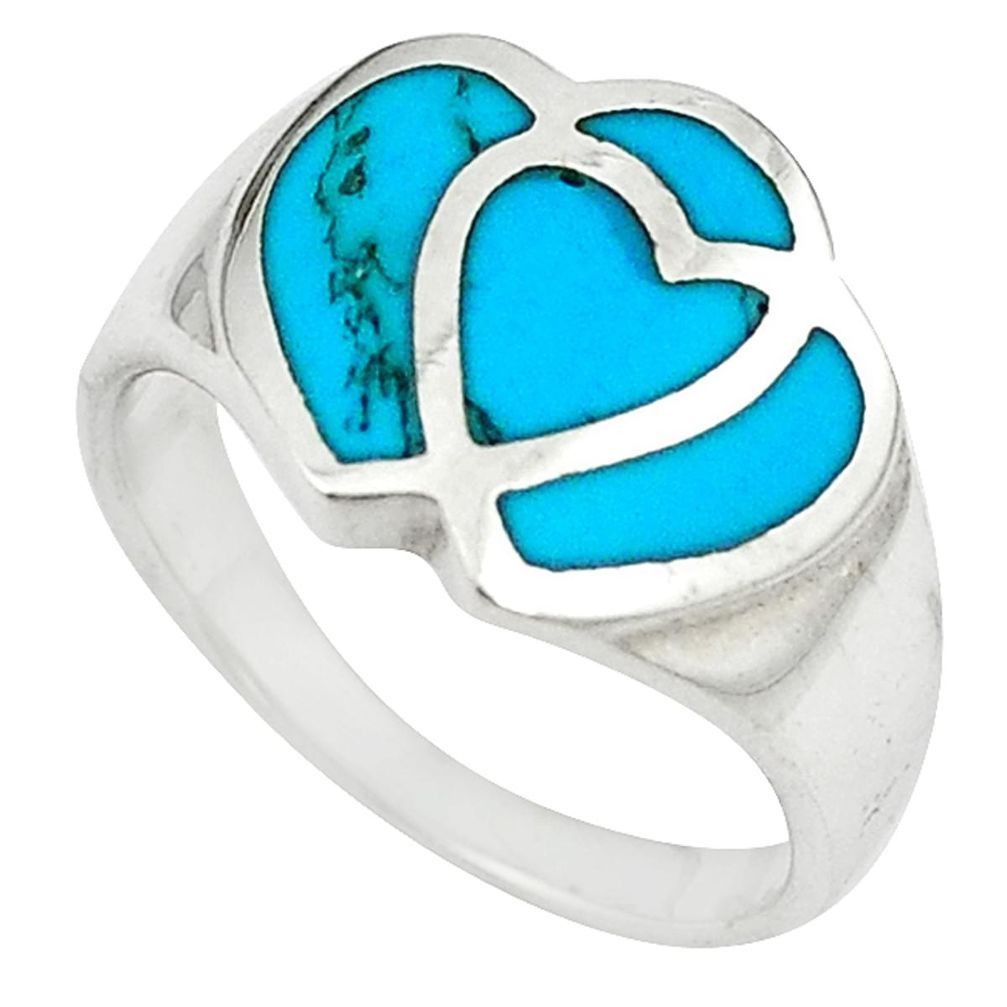 Clearance Sale-Fine blue turquoise enamel 925 sterling silver ring jewelry size 8 a58771