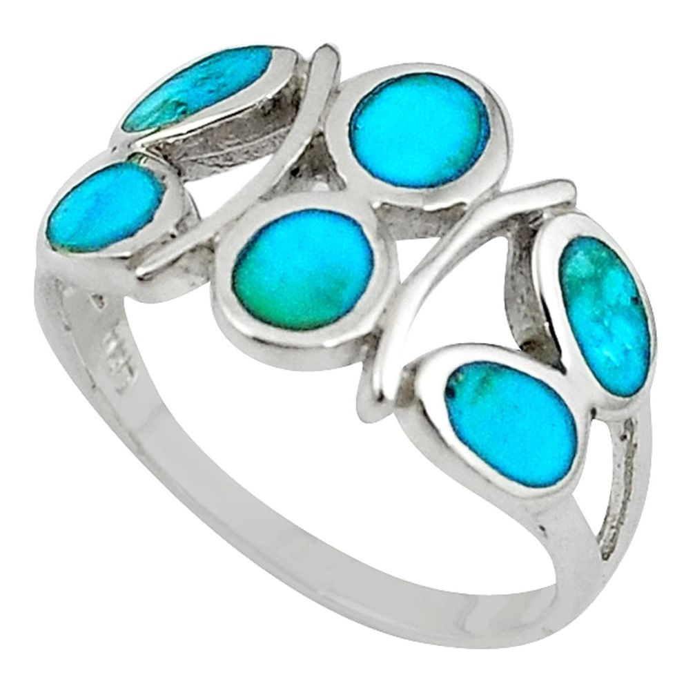 Clearance Sale-Fine blue turquoise enamel 925 sterling silver ring jewelry size 8 a58774