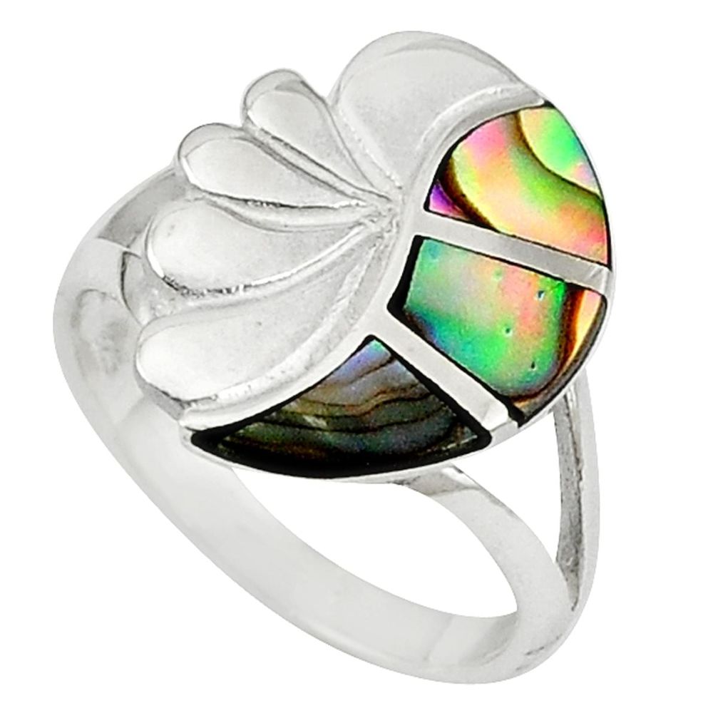 Clearance Sale-Green abalone paua seashell enamel 925 sterling silver ring size 6 a58870