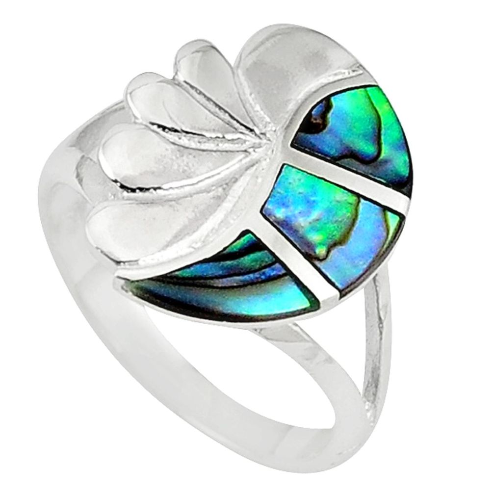 Clearance Sale-Green abalone paua seashell 925 sterling silver ring jewelry size 6.5 a58871
