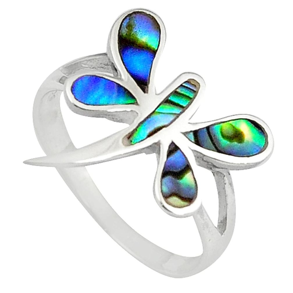 Clearance Sale-Green abalone paua seashell 925 silver dragonfly ring jewelry size 7 a58873