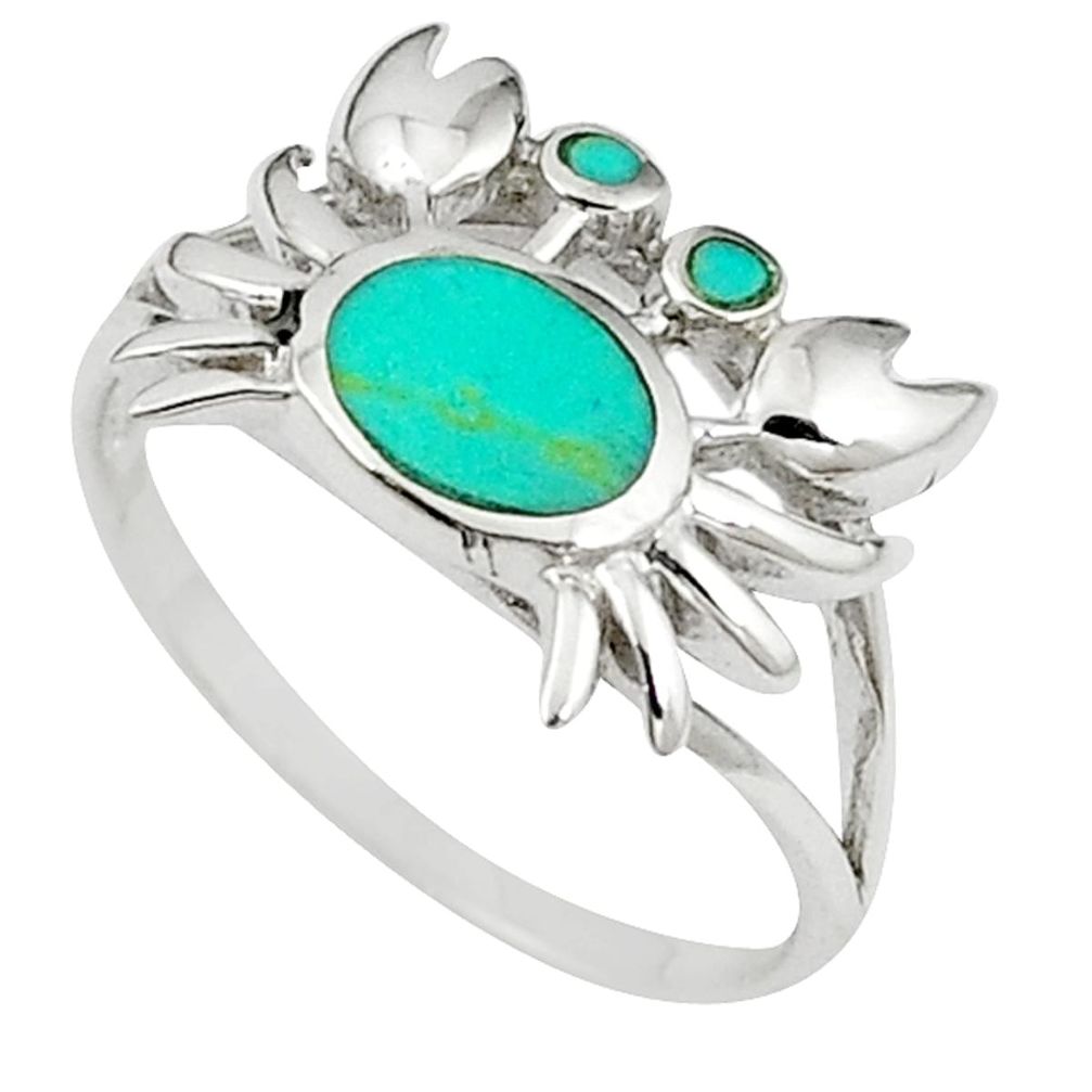 Clearance Sale-Fine green turquoise enamel 925 sterling silver crab ring size 6 a58877