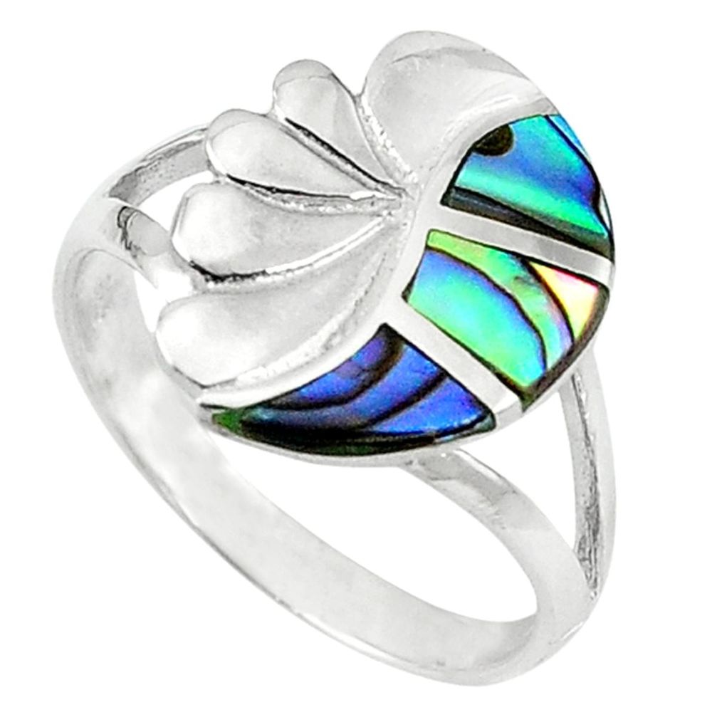 Clearance Sale-Green abalone paua seashell enamel 925 silver ring jewelry size 8 a58898