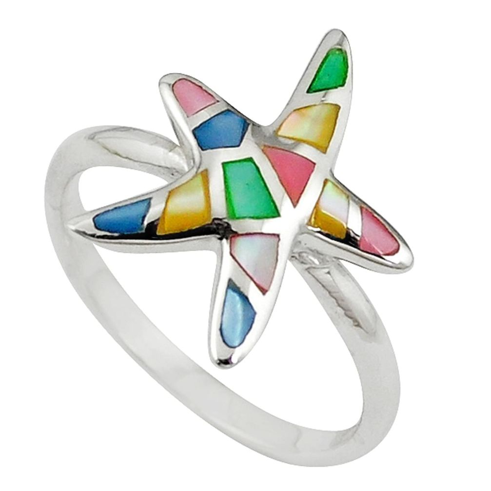 Clearance Sale-Multi color blister pearl enamel 925 silver star fish ring jewelry size 9 a58906