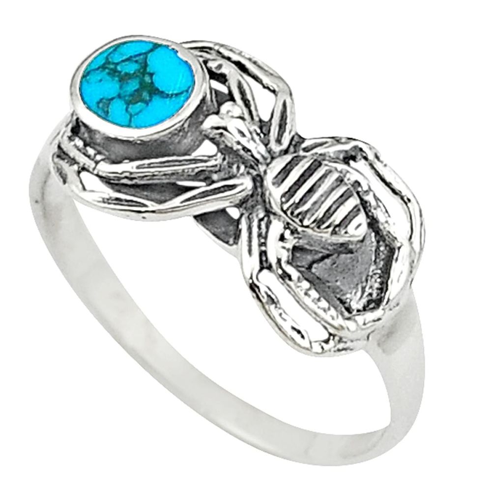 Clearance Sale-925 silver fine blue turquoise enamel spider ring jewelry size 6.5 a58911