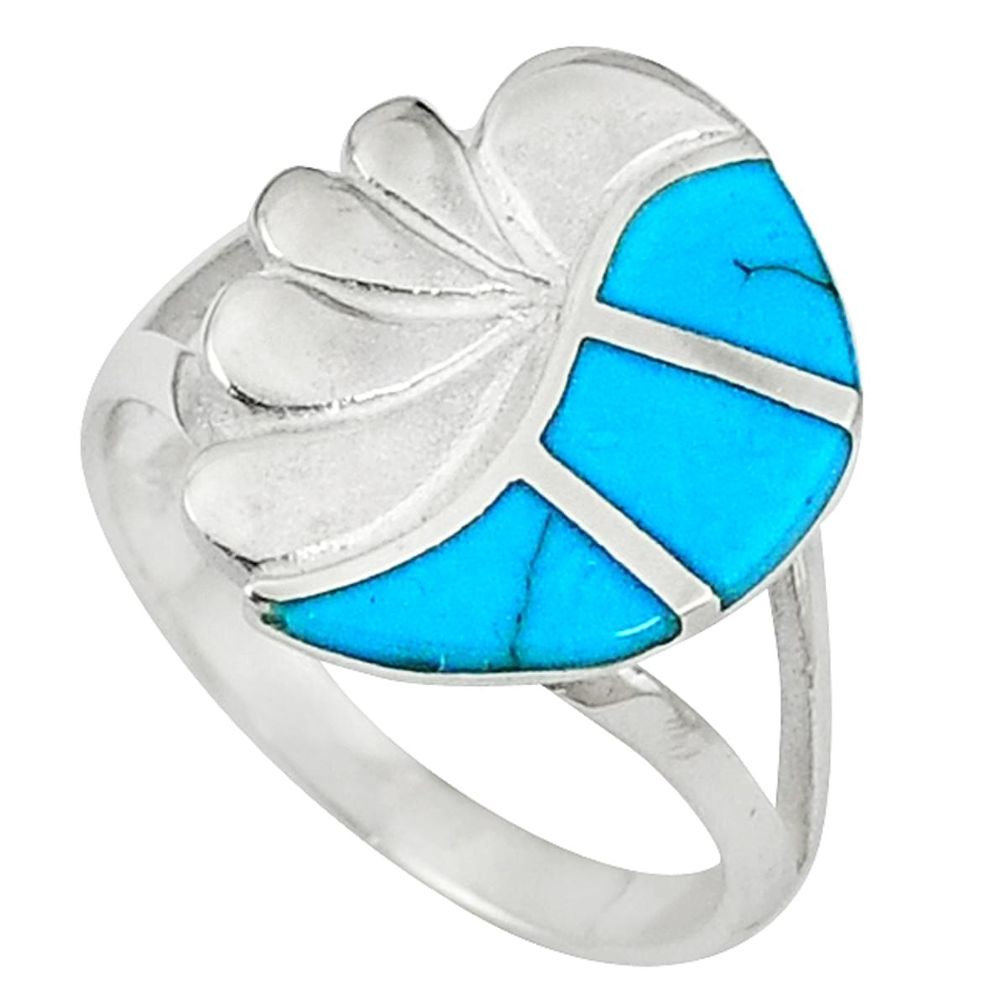 Clearance Sale-Fine blue turquoise enamel 925 sterling silver ring jewelry size 6 a58913