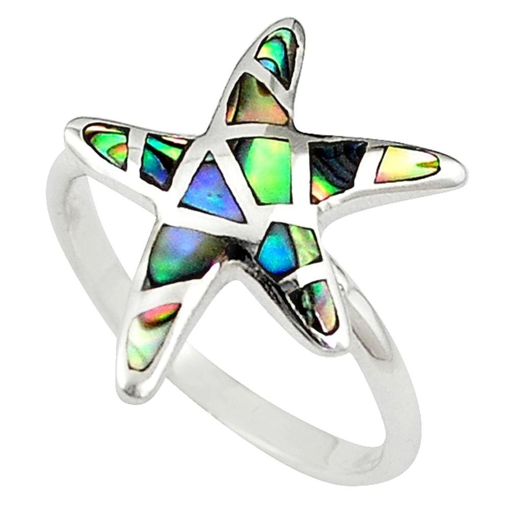 Clearance Sale-Green abalone paua seashell 925 silver star fish ring jewelry size 7 a58918