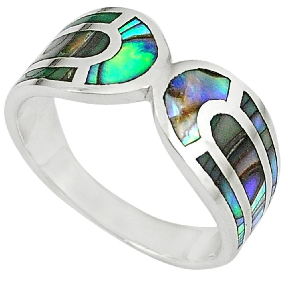 Clearance Sale-925 sterling silver green abalone paua seashell enamel ring size 8 a58933