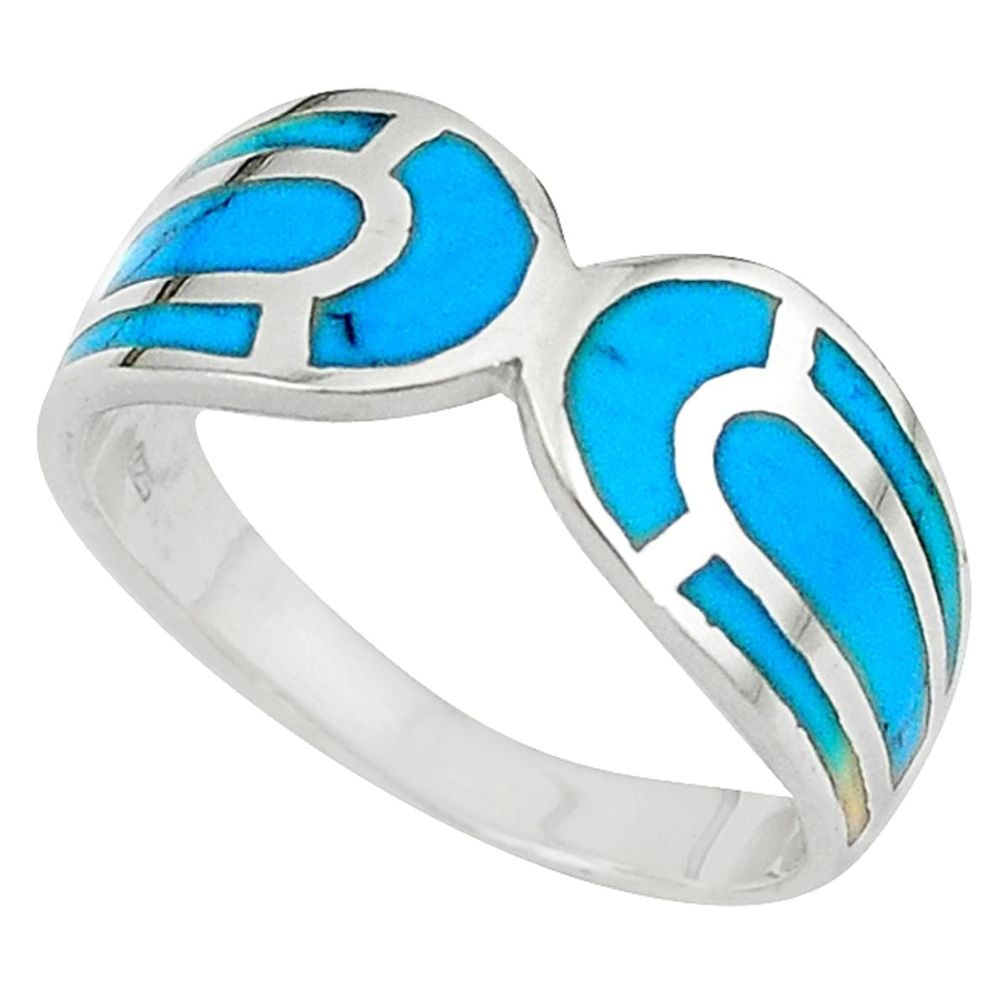 Clearance Sale-Fine blue turquoise enamel 925 sterling silver ring jewelry size 9 a58937