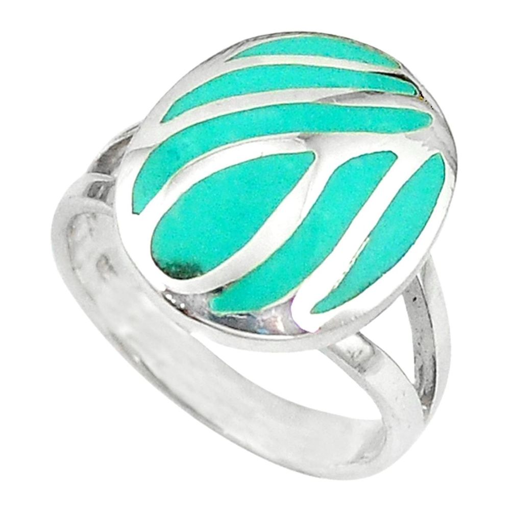 Clearance Sale-Fine green turquoise enamel 925 sterling silver ring jewelry size 6 a58985