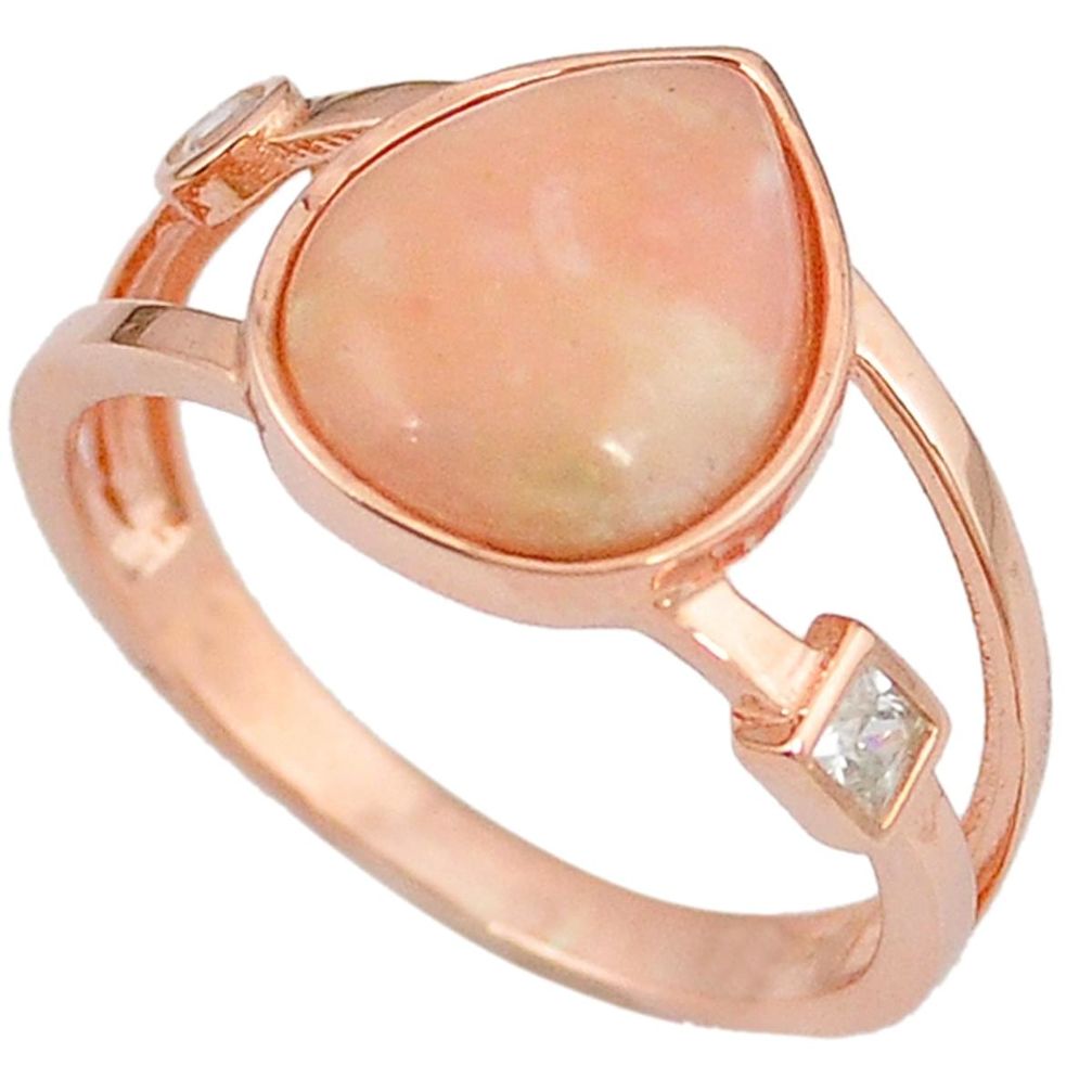 Natural pink opal topaz 925 sterling silver 14k gold ring size 9.5 a59005