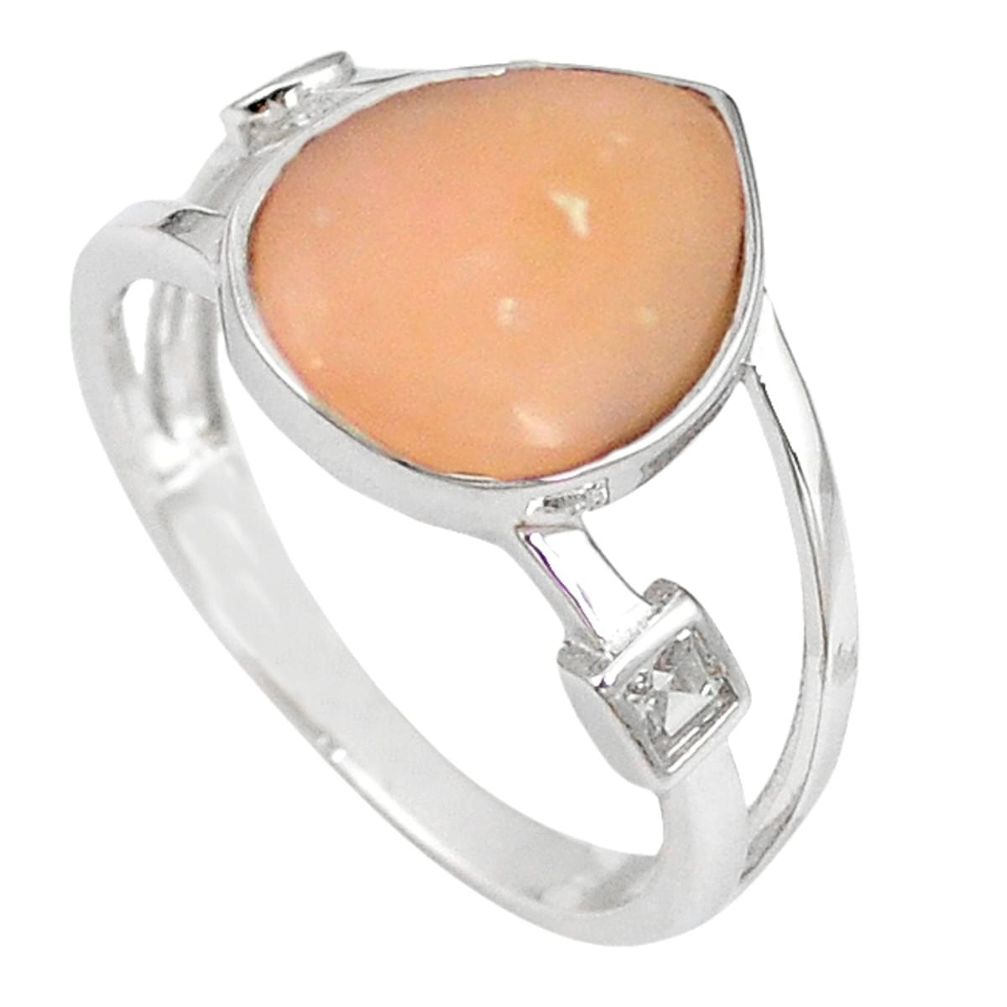 Natural pink opal white topaz 925 sterling silver ring jewelry size 7 a59014