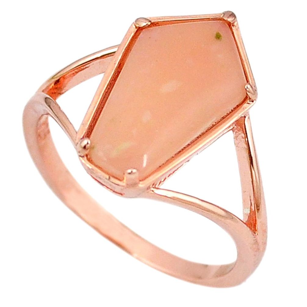 925 sterling silver natural pink opal 14k gold ring jewelry size 8.5 a59024