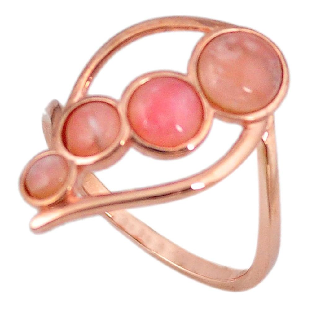 925 silver natural pink opal round shape 14k rose gold ring size 9.5 a59054