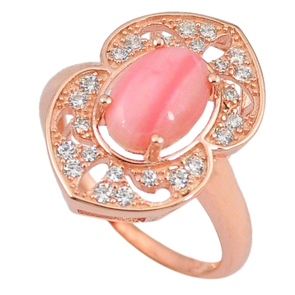 Natural pink opal topaz 925 silver 14k rose gold ring jewelry size 7.5 a59071