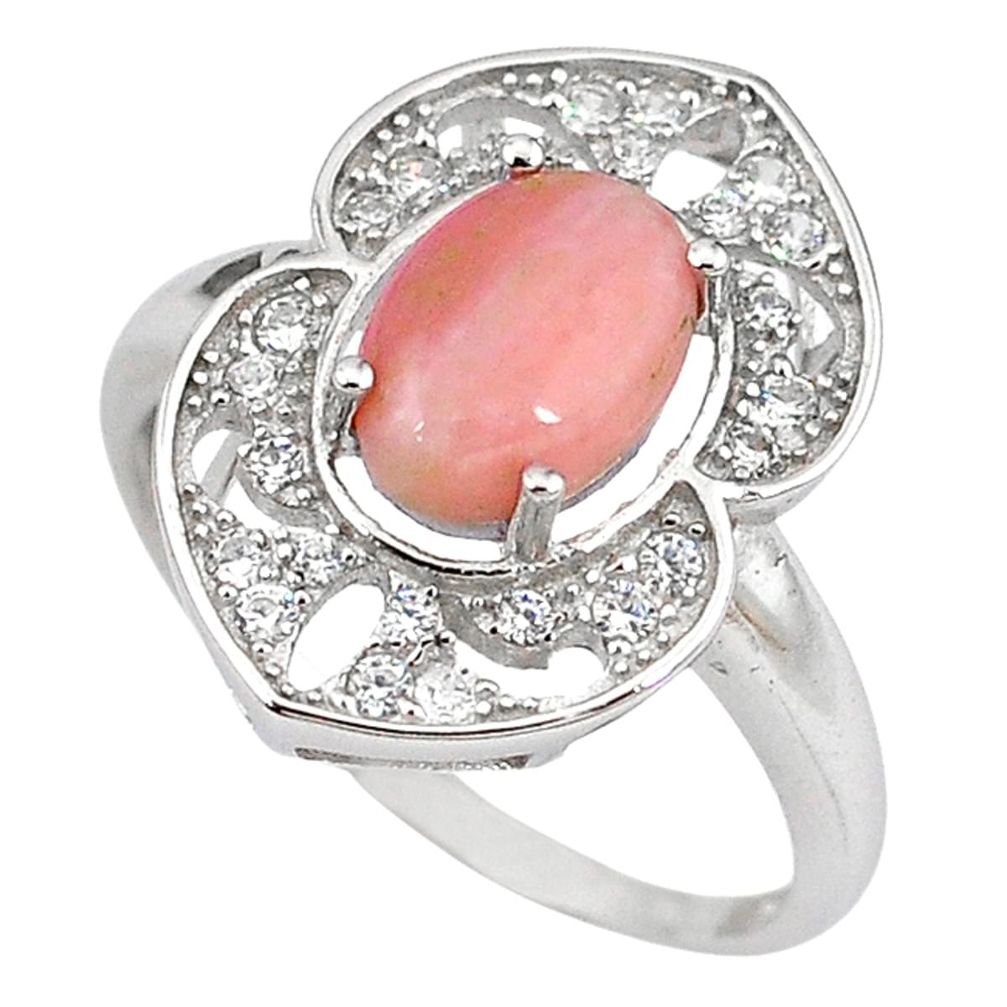 Natural pink opal topaz 925 sterling silver ring jewelry size 8.5 a59078