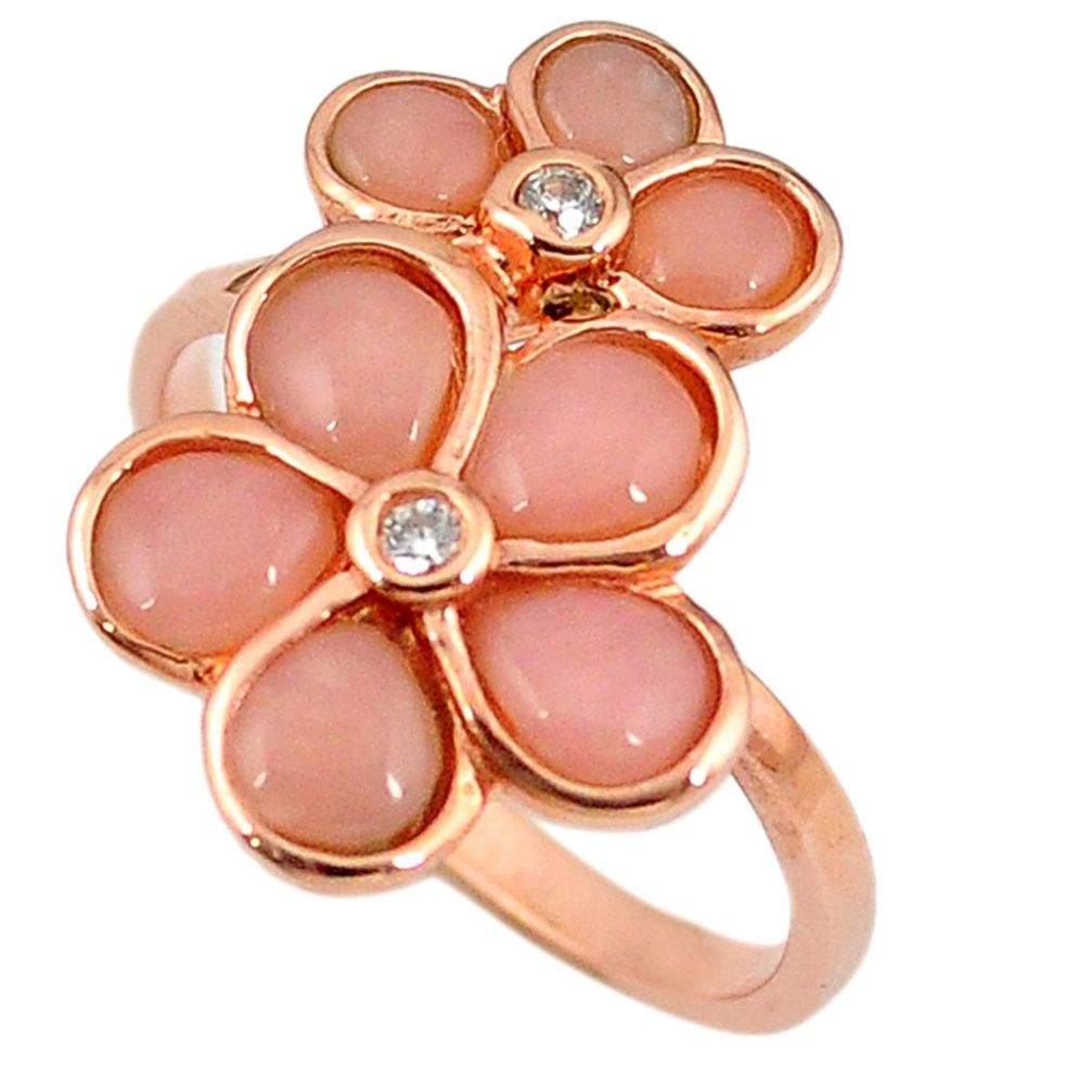 Natural pink opal topaz 925 silver 14k rose gold ring jewelry size 8.5 a59106