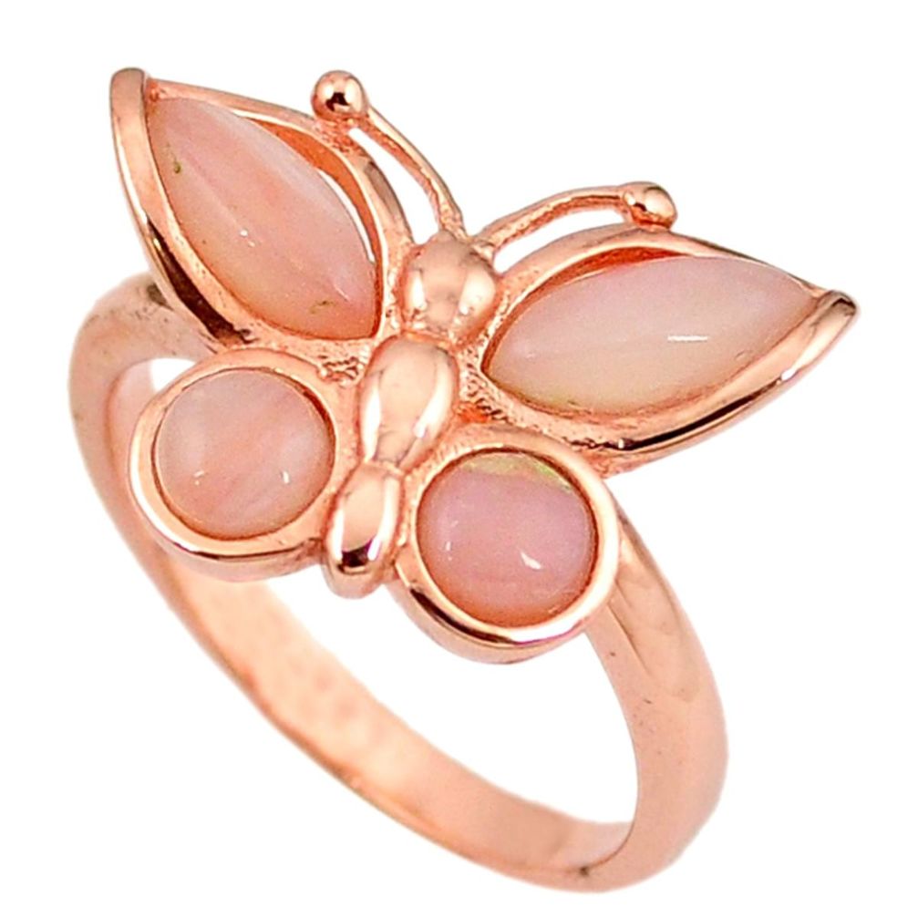 Natural pink opal 925 silver 14k rose gold butterfly ring size 8.5 a59113