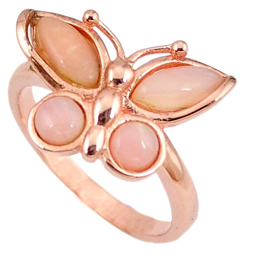 925 silver natural pink opal 14k rose gold butterfly ring size 9.5 a59115