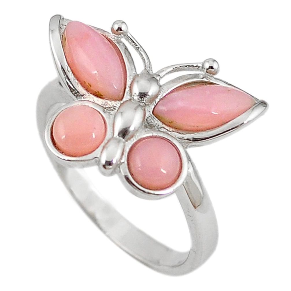 Natural pink opal 925 sterling silver butterfly ring jewelry size 8 a59119
