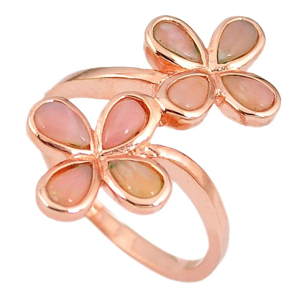 Natural pink opal 925 sterling silver 14k rose gold ring jewelry size 9 a59121
