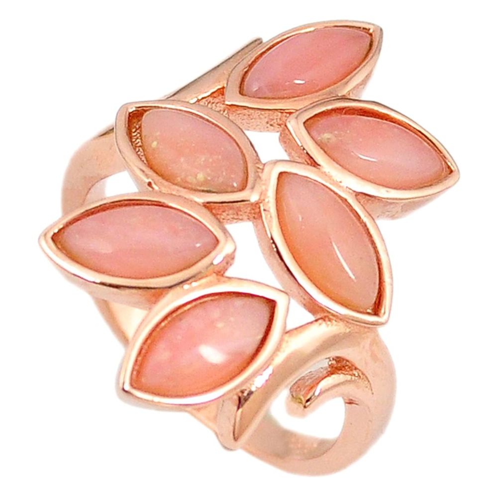 Natural pink opal marquise sterling silver 14k rose gold ring size 7.5 a59123